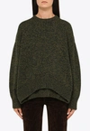 Loewe Convertible Crewneck Wool Sweater In Dark Green