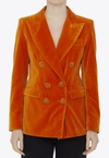 Etro Double-breasted Velvet Blazer In Orange