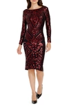 DRESS THE POPULATION EMERY SEQUIN LONG SLEEVE COCKTAIL DRESS