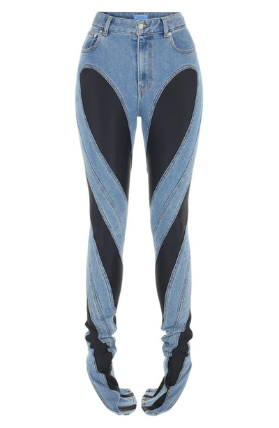 MUGLER SPIRAL HIGH WAIST DENIM & JERSEY SKINNY JEANS