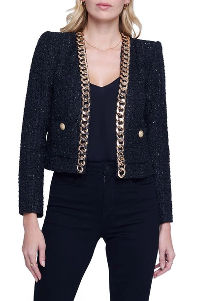 L Agence Greta Chain Tweed Jacket In Black