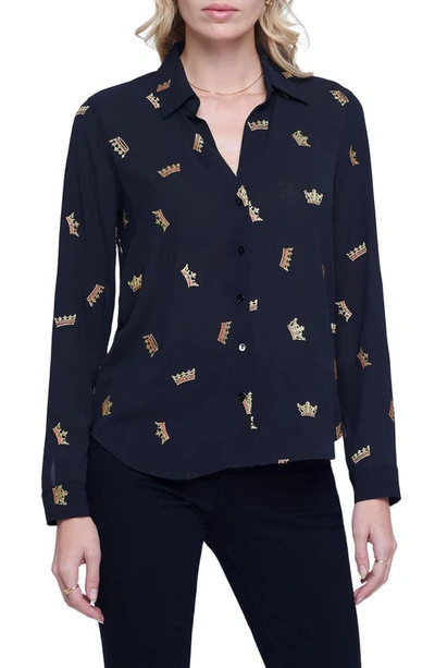 L Agence Laurent Blouse In Black/gold Crown Embroidery