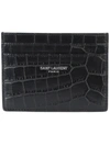 Saint Laurent Crocodile-effect Leather Cardholder In Black