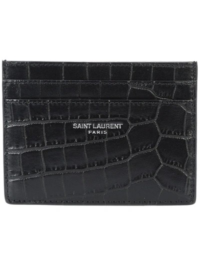 Saint Laurent Crocodile-effect Leather Cardholder In Black