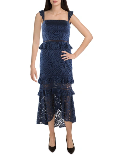 City Studio Juniors Womens Lace Tea-length Cocktail And Party Dress In Blue
