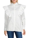 BEULAH WOMENS COLLARED RUFFLED BUTTON-DOWN TOP