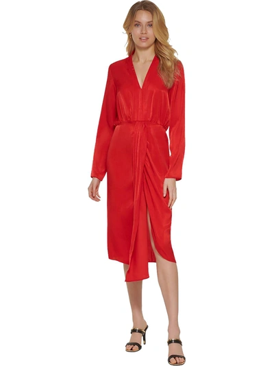 Dkny Womens Casual Solid Sheath Dress In Red