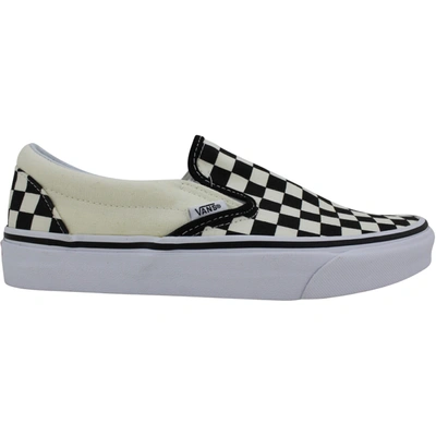 Vans Classic Slip On In Checkerboard Print In White And Black With White Stripe