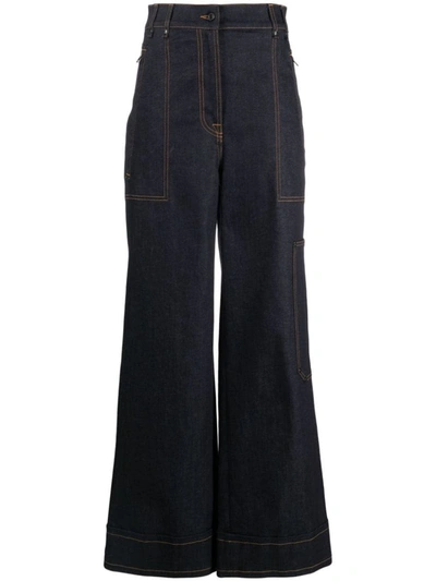 Tom Ford Lightweight Denim Wide-leg Belted Trousers In Black