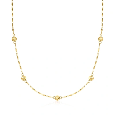 Ross-simons Italian 14kt Yellow Gold Bead Station Lumachina-chain Necklace In Multi