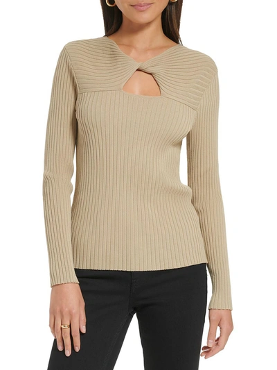 Calvin Klein Womens Cut-out Ribbed Knit Pullover Sweater In Brown