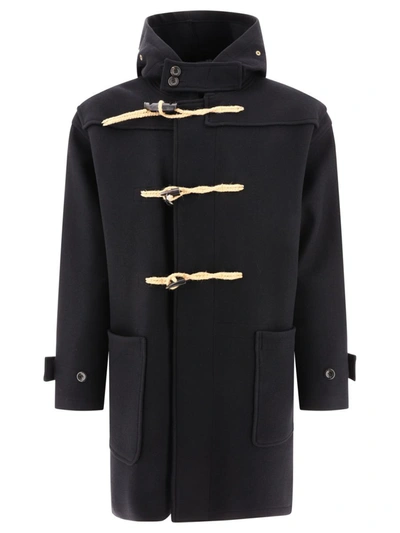 Apc Wool Blend Duffle Coat In Black
