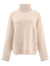 Shop Brunello Cucinelli Turtleneck Sweater With Monili Details In White