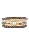 Saachi Crystal Leather Bracelet In Brown
