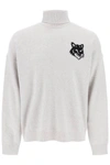 Maison Kitsuné Fox Head Intarsia Logo Turtleneck Sweater In Grey