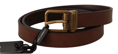 DOLCE & GABBANA DOLCE & GABBANA ELEGANT BROWN LEATHER BELT WITH GOLD MEN'S BUCKLE