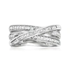 Ross-simons Round And Baguette Diamond Crisscross Highway Ring In Sterling Silver In White