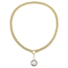 Rachel Glauber Rg 14k Gold Plated With Diamond Cubic Zirconia Cluster Drop Curb Chain Necklace W/ Toggle Clasp In Gold