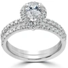 Pompeii3 1 1/10ct Pear Shape Halo Diamond Engagement Wedding Ring Set 14k White Gold In Gray