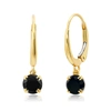 Nicole Miller 10k White Or Yellow Gold Round Cut 5mm Gemstone Dangle Lever Back Earrings With Push Backs In Black