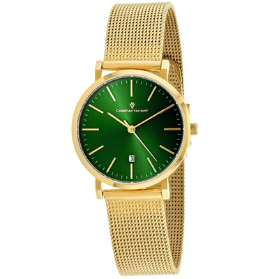 Christian Van Sant Women's Paradigm Green Dial Watch In Gold Tone / Green / Yellow