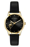 Ted Baker London Fitzrovia Flamingo Leather Strap Watch, 34mm In Black