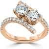 Pompeii3 1 Cttw Diamond 2 Stone Forever Us Engagement Anniversary Ring 14k Rose Gold In Multi