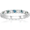 Pompeii3 1ct Diamond & Aquamarine Eternity Ring Common Prong 14k White Gold Stackable In Multi