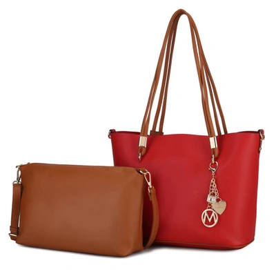 Mkf Collection By Mia K Malay Vegan Leather Women's Tote Bag With Cosmetic Pouch - 2 Pieces In Red