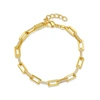 RACHEL GLAUBER RG 14K GOLD PLATED WITH DIAMOND CUBIC ZIRCONIA RECTANGULAR CABLE LINK ADJUSTABLE BRACELET