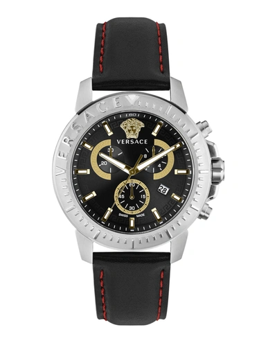 Versace New Chrono Strap Watch In Silver