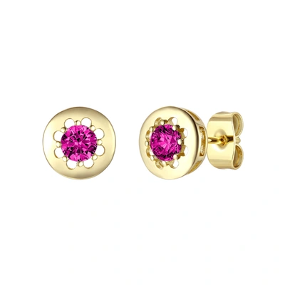 Rachel Glauber Rg 14k Gold Plated With Ruby Cubic Zirconia Round Solitaire Bezel Stud Earrings In Red