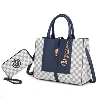 Mkf Collection By Mia K Yuliana Circular Print Satchel Bag With Wallet - 2 Pieces In Blue