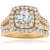 Pompeii3 2ct Diamond Engagement Double Cushion Halo Wedding Ring Set 10k Yellow Gold In Multi