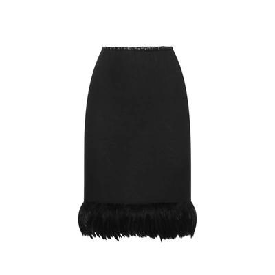 SAINT LAURENT SAINT LAURENT FEATHERS TRIM SILK SKIRT