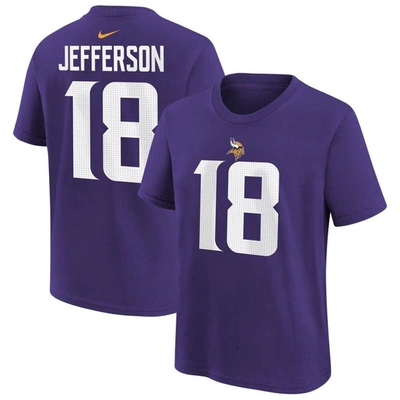 Nike Kids' Youth Boys And Girls  Justin Jefferson Purple Minnesota Vikings Player Name And Number T-shirt