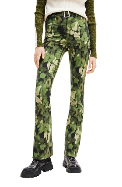 Desigual Camo Flare Trousers In Green