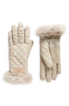 UGG FAUX FUR TRIM QUILTED GLOVES