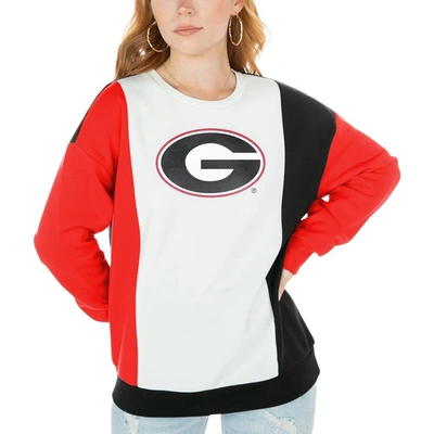 GAMEDAY COUTURE GAMEDAY COUTURE WHITE/BLACK GEORGIA BULLDOGS VERTICAL COLOR-BLOCK PULLOVER SWEATSHIRT