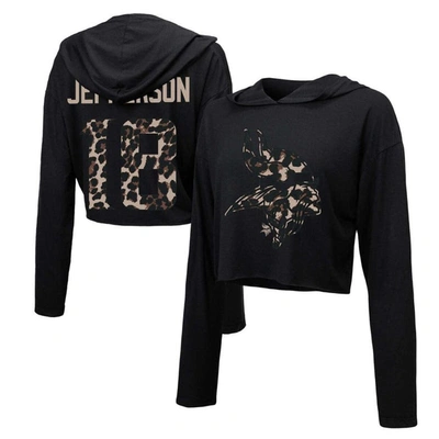 Majestic Threads Justin Jefferson Black Minnesota Vikings Leopard Player Name & Number Long Sleeve C