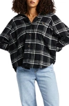 Billabong Best Time Oversize Plaid Cotton Flannel Shirt In Black Pebble