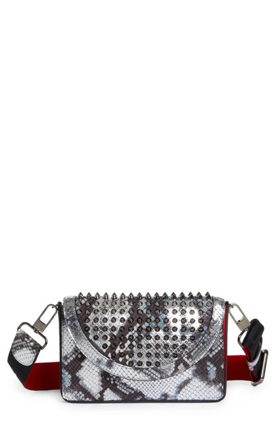 CHRISTIAN LOUBOUTIN EXPLORAFUNK SPIKE SNAKE EMBOSSED METALLIC LEATHER WALLET ON A STRAP