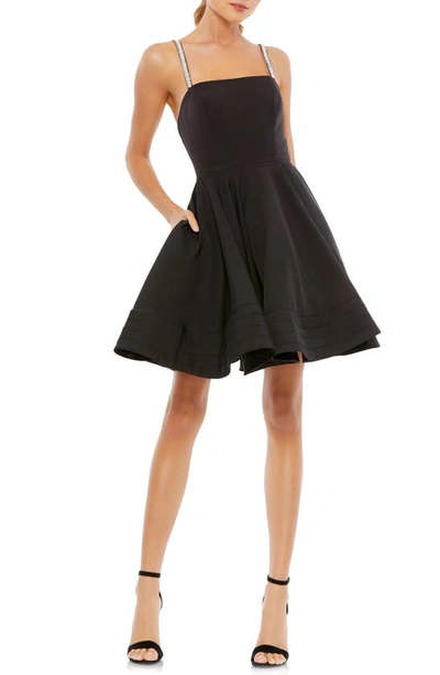 Mac Duggal Fit & Flare Embellished Mini Dress With Pockets In Black
