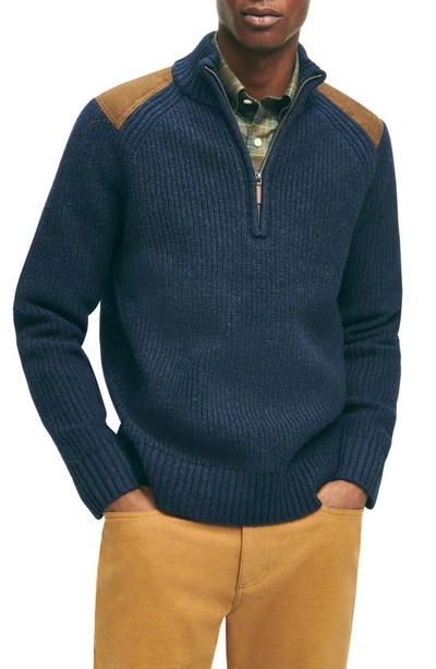 Brooks Brothers Lambswool Ribbed Half-zip Military Sweater | Navy | Size Medium