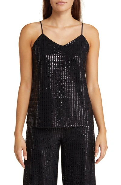 Anne Klein Women's Linear Shine V-neck Camisole Top, Created For Macy's In Black