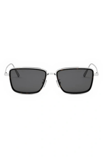 Dior Blacksuit S9u F5a0 Dm40113u 16a Rectangle Sunglasses In Shiny Palladium Smoke