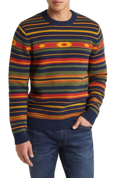 Schott Multi-stripe Peruvian Crew Neck Sweater In Multicolor