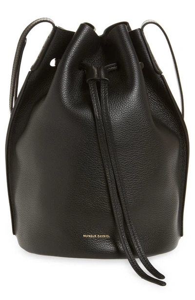 Mansur Gavriel Champagne Leather Bucket Bag In Black