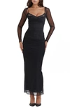 Shop House Of Cb Katrina Lace Mesh Long Sleeve Gown In Black