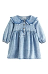 Next Kids' Ruffle Collar Cotton Denim Dress In Denim